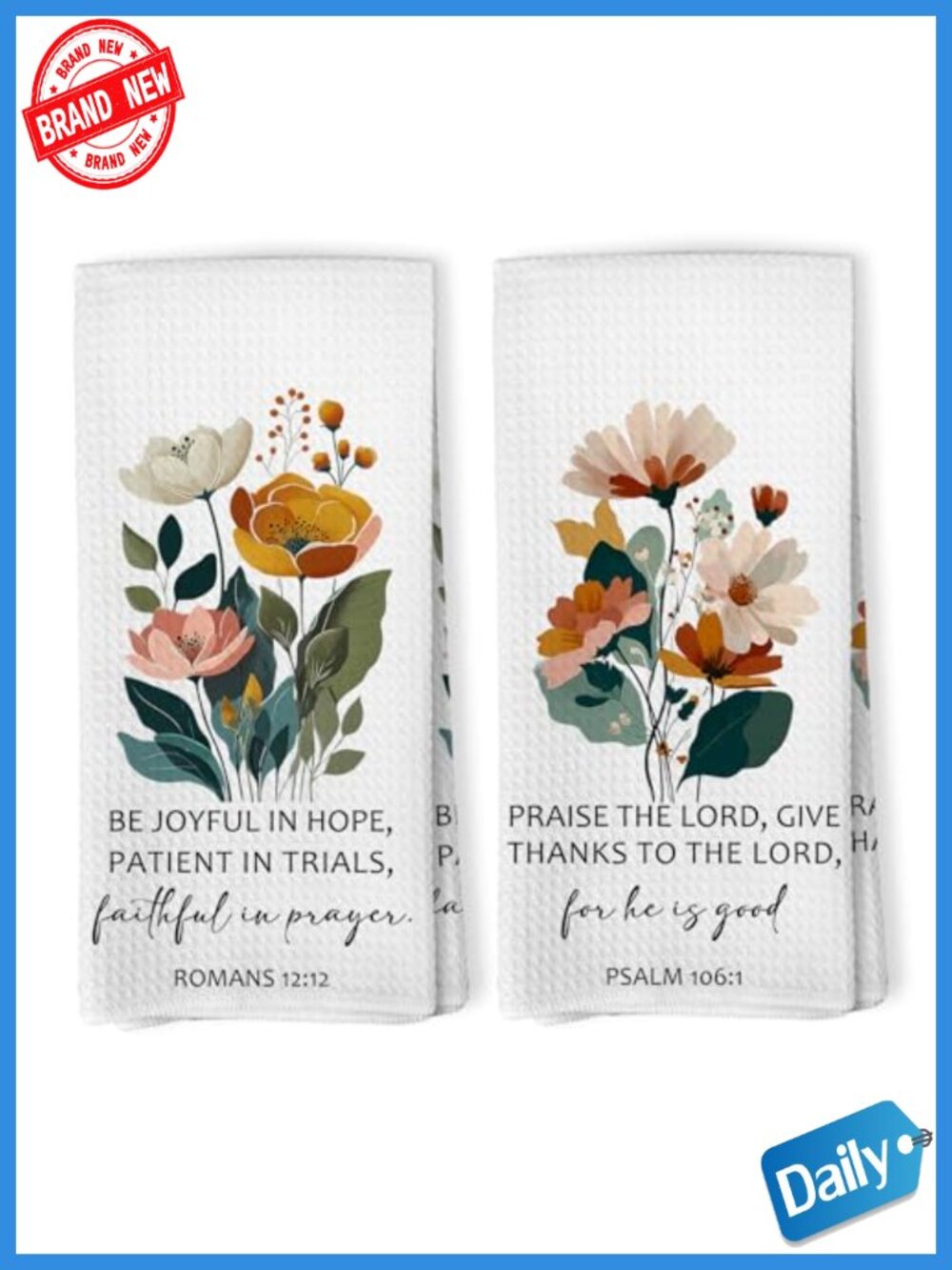 Floral Bible Verse Kitchen Towels Set of 2, 16x24, Polyester, Machine Washable,